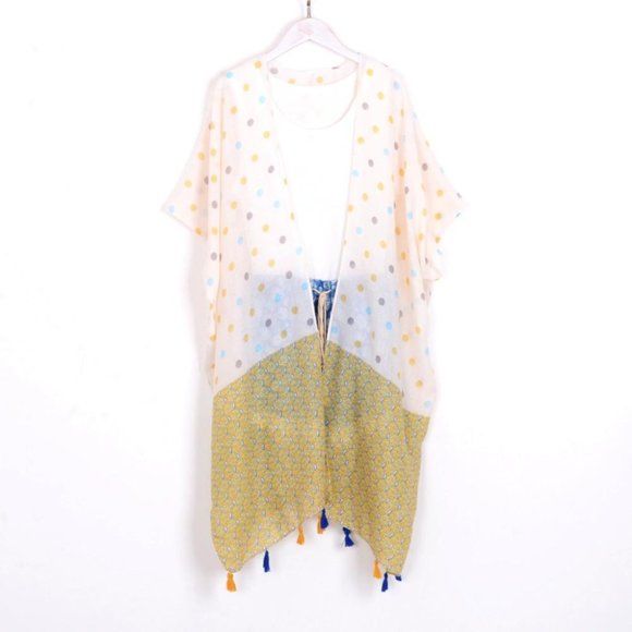 Kimonos,yellow dots print wrap,kimono,beachwear,summer boho kimono